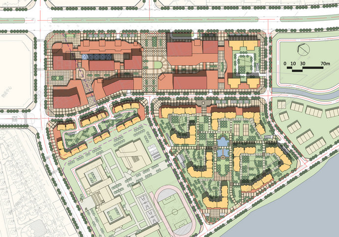 开敞式Mall+体验式商业街区+花园式江景住宅